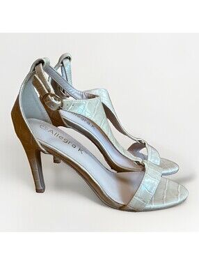 Allegra K Women’s Croc-Embossed T Strap Open Toe Stiletto Heel Beige Size 8.5